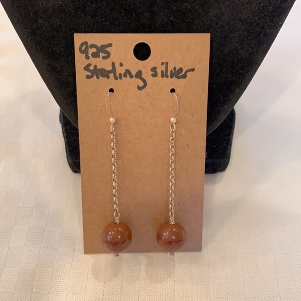 Sterling silver Amber stone ball drop delicate - Picture 2 of 7
